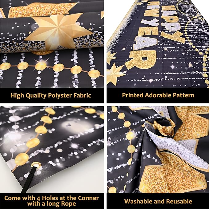 KatchOn, Large Happy New Year Banner - 72x44 Inch | New Years Eve Party Supplies | Happy New Year Backdrop for New Years Decorations 2026 | NYE Decorations 2026, NYE Party Supplies 2026