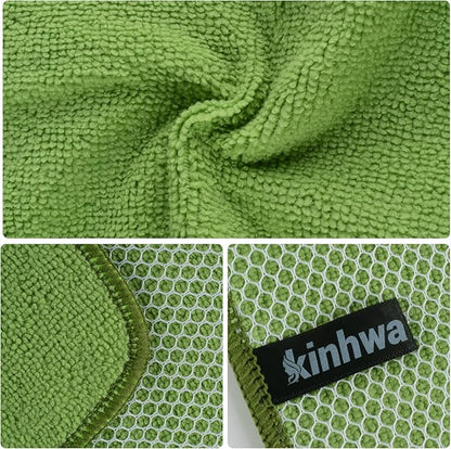 KinHwa Kitchen Washcloths for Dishes Absorbent Microfiber Dish Cloths Quick Dry Dish Rags with Poly Scour Scrub Side Ideal for Kitchen Cleaning (Green, 7inchx7inch 9 Pack)