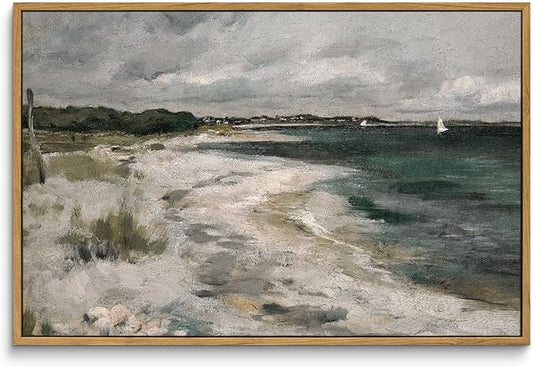 InSimSea Framed Canvas Wall Art Vintage Decor, Room Decor Large Coastal Seaside Scenery Wall Decor, Retro Paintings Home Decor, Classical Art Prints for Living Room, Bedroom, Office, 16"x24"