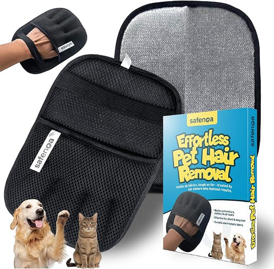 Pet Hair Removal Glove – Electrostatic Reusable Mitt, Effortless dog hair remover for Couch, Furniture, Clothes & Car Seats – Ambidextrous One-Glove – Cat Hair Remover Furniture Magic Brush Pet Hair