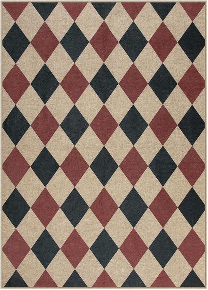 Lahome Christmas Rug, 5x7 Christmas Decor Rugs for Living Dining Room Non Shedding Washable Carpet, Checkered Black and Red Non Slip Stain Resistant Indoor Carpet for Patio Office Xmas Holiday Decor