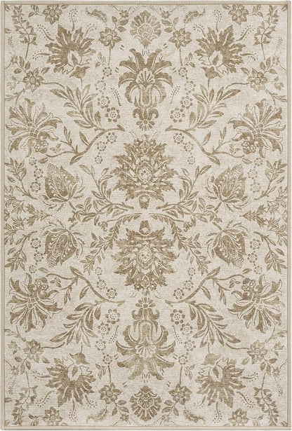 jinchan 3x5 Area Rugs for Entryway, Vintage-Inspired Floral Neutral Design Washable Non-Slip Low-Pile Rug, Ultra-Thin Indoor Traditional Accent Carpet for Entrance Kitchen Bedroom Hallway, Taupe