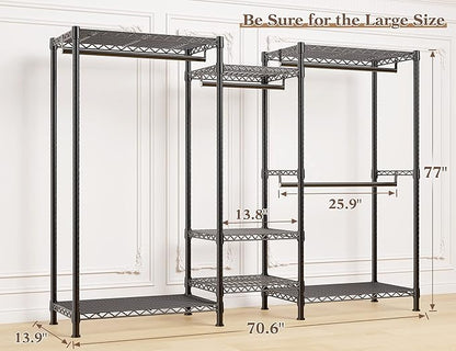 Raybee Clothes Rack Heavy Duty Clothing Racks for Hanging Clothes Adjustable Hanging Clothes Rack Garment Rack, Black, 13.9" D x 70.6" W x 77" H