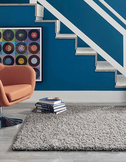 Unique Loom Solid Shag Collection Area Rug (10' x 13' 11" Rectangle, Cloud Gray)