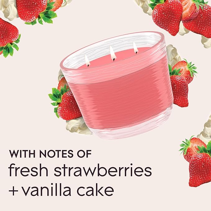 Glade 3-Wick Scented Candle Jar, Strawberry Cake Shake, Air Freshener Infused with Essential Oils, 6.8 Oz, 3 Count