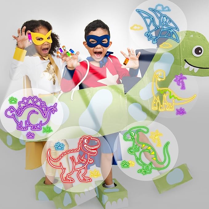 24PCS Dinosaur Neon Party Favors-LED Finger Lights: Dino Birthday Glow in the Dark Toys Bulk for Kids Boys Girls,Dinosaur Party Decorations Supplies Goodie Bags Stuffers, Classroom Prizes, Fun Gifts