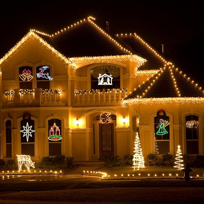 16" Christmas Window Silhouette Lights - 6 Pack Colour Lighted Bell & Candy Cane & Candle & Nativity & Bethlehem Star & Reindeer for Holiday Indoor and Outdoor Wall Door Window Decorate