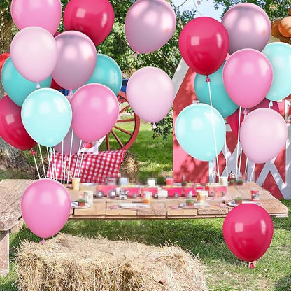 Hot Pink and Teal Blue Balloons, 12 Inches 50 Pcs Rose Red Teal Blue Pastel Pink Turquoise Latex Balloon for Birthday Baby Shower Wedding Anniversary Party Supplies