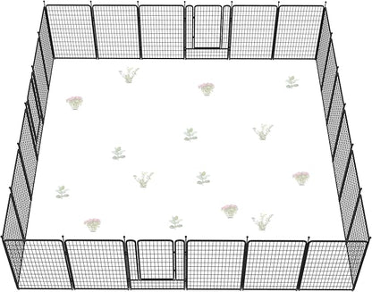 FXW Garden Fence Outdoor for The Yard – 50in(H) x 62.6ft(L) Heavy Duty Metal Animal Barrier for Dog and Rabbit, Decorative Dog Fence, 24 Panels, Black