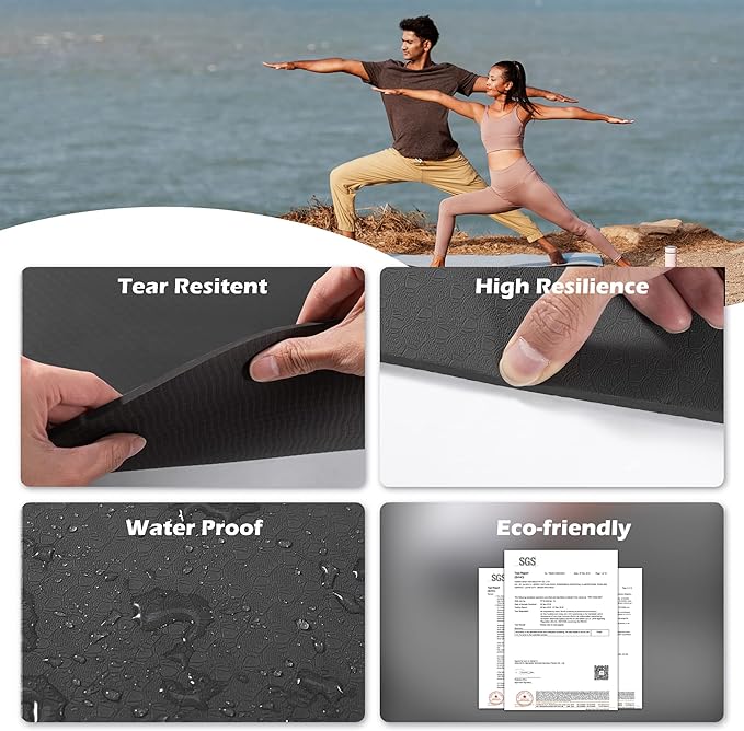 Yoga Mat Non Slip, Pilates Fitness Mats, Eco Friendly, Anti-Tear 1/4" Thick Yoga Mats for Women, Exercise Mats for Home Workout with Carrying Sling and Storage Bag