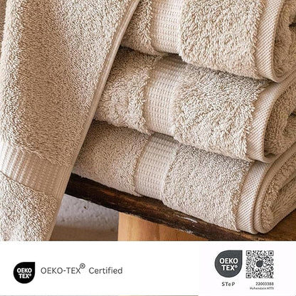 SALBAKOS 100% Turkish Cotton Bath Towel Set of 4 27x54 inch | Heirloom Quality | Hotel & Spa Collection | Ultra Soft, Super Absorbent, Long Lasting Bath Towels | Made in Turkey (Taupe, 4 Bath Towels)