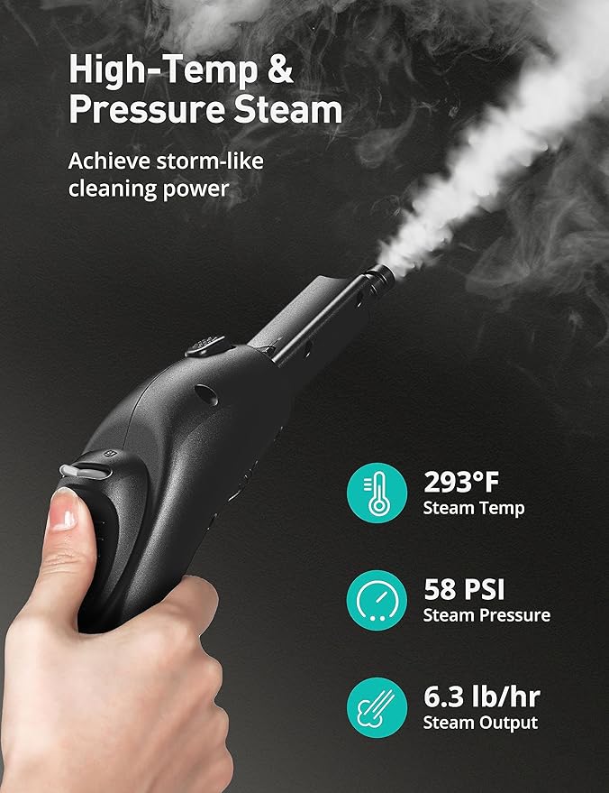 Handheld Steam Cleaner, 293°F 58 PSI Powerful Multipurpose Steam Mop for Home Use, 50Oz Capacity, Heavy Duty Steamer for home, Handheld Steamers, Floors, Cars, Tiles, Crack Cleaning, Titanium