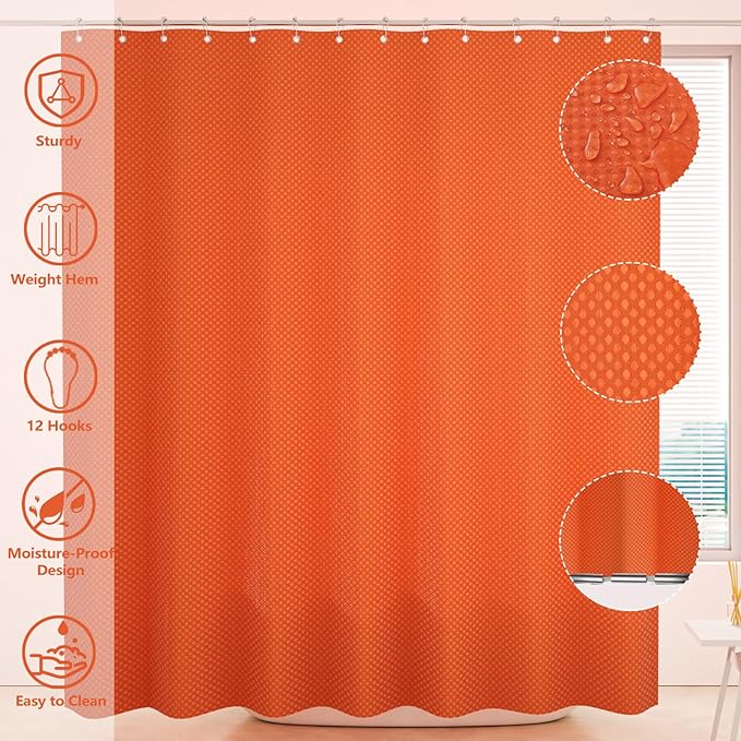 Bathroom Accessories Set - 25PC Bathroom Sets with Shower Curtain and Rugs, Orange Bathroom Accessories with Trash Can, Soap Dispenser, Soap Dish & Toilet Brush