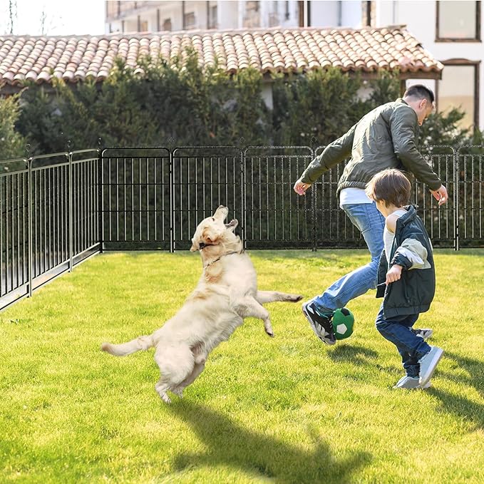 Dog Playpen Outdoor 16 Piece Panels Heavy Duty Dog Fence 47" Height with Thick Pipe Anti-Rust with Doors Portable for RV Camping Yard, Total 36FT, 103 Sq.ft, Snowy Black