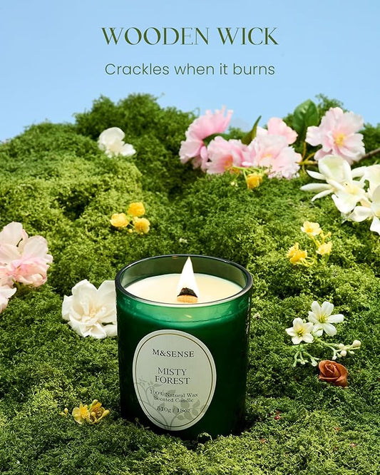 M&SENSE Eucalyptus Pine Soy Candle, Cracking Wooden Wick 18oz 100 Hours Slow Burning Non Toxic, Winter Aromatherapy Candle for Home Fragrance Relaxation, Housewarming Gifts for Men & Women