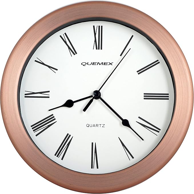 JUSTIME 8.5 inch Brushed Metal Water Resistant Wall Clock, Special for Small Space, Office, Boats, RV (WM86-RC-R Retro Copper)