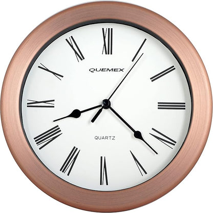 JUSTIME 8.5 inch Brushed Metal Water Resistant Wall Clock, Special for Small Space, Office, Boats, RV (WM86-RC-R Retro Copper)
