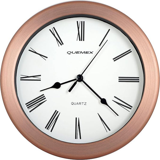 JUSTIME 8.5 inch Brushed Metal Water Resistant Wall Clock, Special for Small Space, Office, Boats, RV (WM86-RC-R Retro Copper)