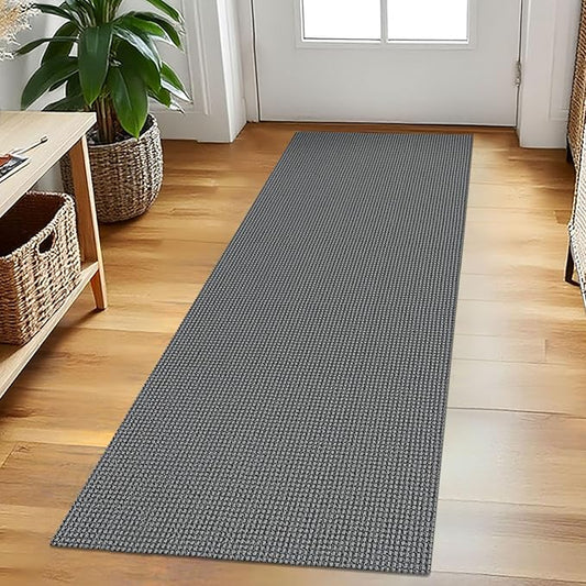 EARTHALL Woven Runner Rug 2x5 Ft Washable Runners for Hallways Cotton Non Slip Rubber Backed Kitchen Runner Braided Indoor Floor Carpet for Entryway, Hallway, Kitchen, Bedroom, Dark Gray