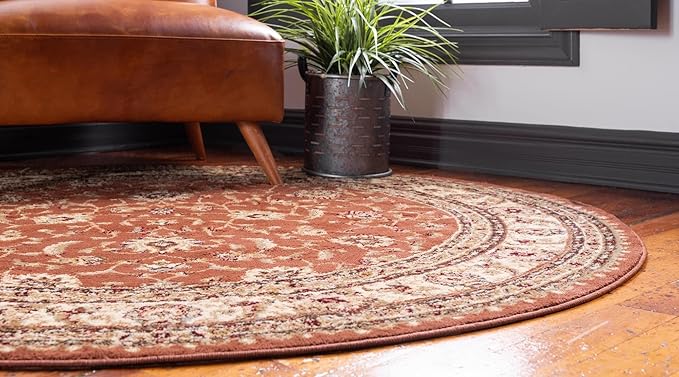 Rugs.com Aditi Collection Rug – 7' 10 Round Brick Red Low Rug Perfect for Kitchens, Dining Rooms