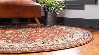 Rugs.com Aditi Collection Rug – 7' 10 Round Brick Red Low Rug Perfect for Kitchens, Dining Rooms