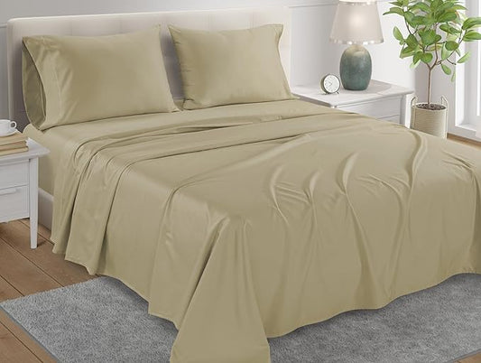 100% Egyptian Cotton Bed Sheets, Certified 800 Thread Count Deep Pocket Queen Sheets For Queen Size Bed Sheet & Pillowcase Sets, Soft & Comfy Naturally Cool Luxury Bedding, Fits upto 17"- Linen