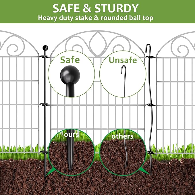 10 Panels No Dig Tall Garden Fence with Gate – 44" H X 23.6' L Rustproof Metal Dog Fence Outdoor for Yard, Decorative Animal Barrier Fence for Pet, Garden Border, Patio, Flower | Temporary Fencing
