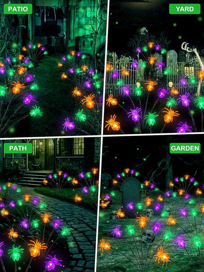 6 Pack 36LED Purple Orange and Green Halloween Solar Spider Garden Lights Outdoor, Solar Firefly Lights Swaying Lights with 2 Modes, Waterproof for Garden Yard Lawn Pathway Halloween Decorations