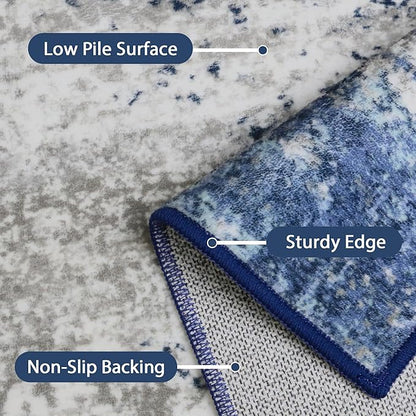 GENIMO Runners for Hallways，2x6 Washable Runner Rug Non-Slip, Long Runner Rugs with Rubber Backing, Low Pile Lightweight Rugs for Kitchen, Bedroom, Bathroom, Entryway, Blue Ivory