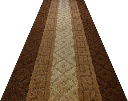 Custom Cut Hallway Runner Rug, Slip Resistant, 31 Inch Wide X Your Choice of Length, Meander Brown, 31 Inch X 10 feet