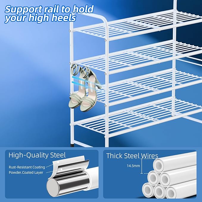 SUFAUY 33" Wide Shoe Rack, 4-Tier Shoe Storage Rack for 20-25 Pairs of Shoes, Shoe Organizer for Entryway, Stackable, Heavy Duty, Steel Frame, Industrial, White