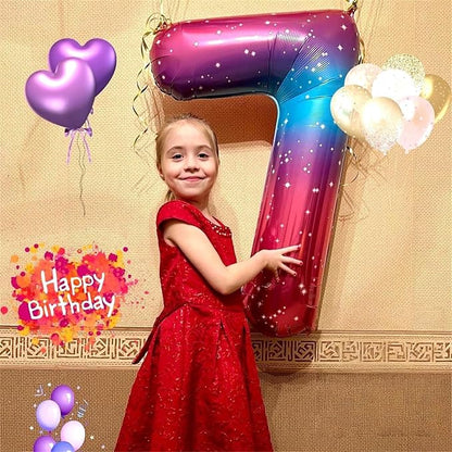 40 Inch Rainbow Large Numbers Balloons 3, Self Inflating Gradient Blue Pink Purple Digit 3 Helium Balloons for 3rd Girls, Starry Foil Mylar Number Balloons 0-9 for Women Birthday Party Decorations
