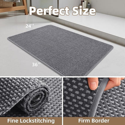 PADOOR-Bath Mat-Super Absorbent Chenille Bathroom Mats-Rubber Backed Bath Mats for Bathroom Non Slip, Easy Clean Bathroom Rugs Front of Bathtub,Shower Room,Sink-24×36, Grey&Darkgrey