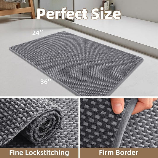 PADOOR-Bath Mat-Super Absorbent Chenille Bathroom Mats-Rubber Backed Bath Mats for Bathroom Non Slip, Easy Clean Bathroom Rugs Front of Bathtub,Shower Room,Sink-24×36, Grey&Darkgrey