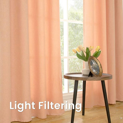 BGment Peach Linen Curtains for Living Room 80 Inch Length 2 Panels Set, Light Filtering Window Drapes with Grommet Spring Rustic Thick No See Through for Bedroom, Each 52 Inch Wide
