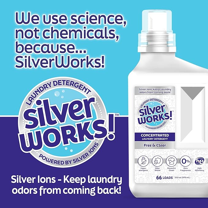 Powerful Odor Eliminating Laundry Detergent Liquid, Silver Ion Technology, Laundry Odor Eliminator For Clothes, Cleans, Deodorizes & Protects, 33 fl oz, 66 Loads, Free & Clear, Pack of 2