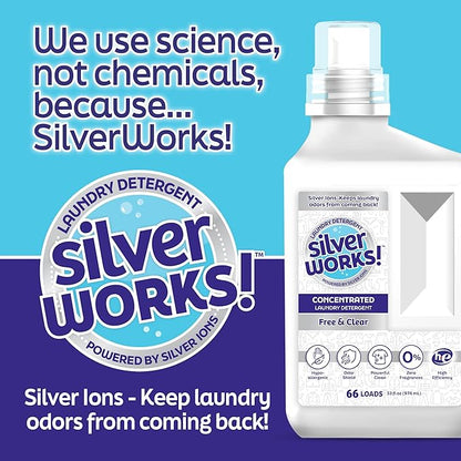 Powerful Odor Eliminating Laundry Detergent Liquid, Silver Ion Technology, Laundry Odor Eliminator For Clothes, Cleans, Deodorizes & Protects, 33 fl oz, 66 Loads, Free & Clear, Pack of 2