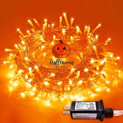 JMEXSUSS 66ft 200 LED Halloween Lights Outdoor Indoor, Connectable Orange String Lights Clear Wire, Fall Light Plug in for Fireplace Tree Garden Patio Thanksgiving Fall Halloween Decor