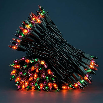 200 Count Orange Green & Purple Christmas Lights, Pack of 2 Strands 100 Count 33 ft Black Wire UL Listed Halloween String Light (Orange Green & Purple)