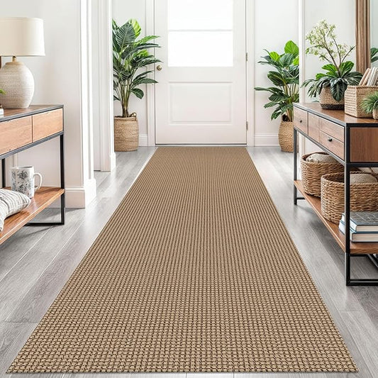 Braided Runner Rug 2.6x10 Ft Washable Runners for Hallways Non Slip Kitchen Runner Rug Cotton Long Entryway Runner Indoor, Woven Carpet for Hall Kitchen Entryway, Orange/Tan/Brown