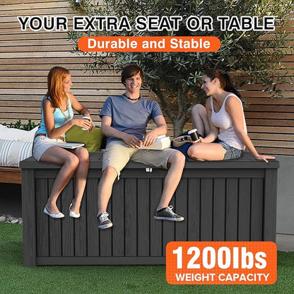 180 Gallon Outdoor Storage Box Patio Deck Box Waterproof, Resin Lockable Outside Large Storage Bin for Pool Cushion Furniture, Garden Tools UV-Resistant, Black