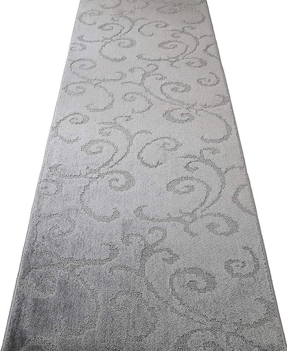 11 ft Long Hallway Kitchen Runner Rug Non-Slip Washable, 26" X 11' Grey Carpet Runner Rug-Rubber Backed, Custom Floor Mat for Stairs Bedroom Bathroom Entryway, Your Choice of Length, Scroll Gray