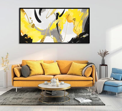 Wall Art for Living Room, Yellow and Black Abstract Canvas Wall Art, Colorful Fluid Lines Wall Decor Canvas Paintings, Black Framed Artwork Modern Paintings Pictures Wall Decor 20×40 inches