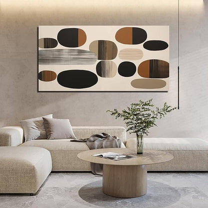 Prepeyssee Large Brown Abstract Wall Art for Living Room Geometry Black Boho Artwork for Bedroom Office Kitchen Modern Canvas Prints 29"x58"