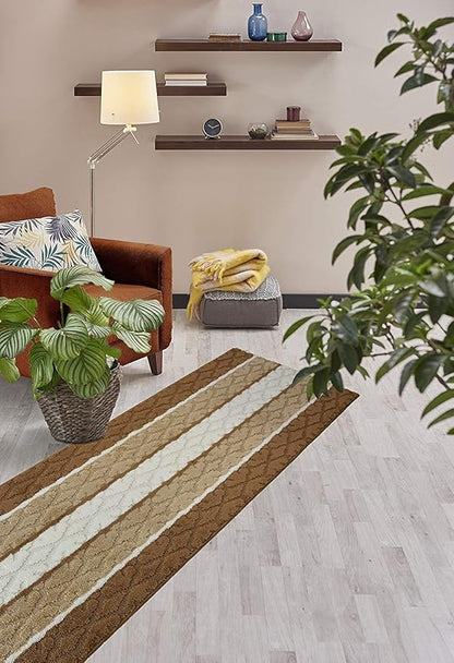 Custom Cut Hallway Runner Rug, Slip Resistant, 31 Inch Wide X Your Choice of Length, Damask Beige, 31 Inch X 15 feet