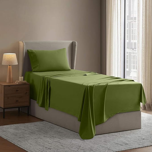 Nestl Twin XL Sheet Set - College Dorm Size - Luxury 1800 Ultra-Soft Microfiber Twin Extra Long Bed Sheets - Deep Pockets - Easy Fit - Extra Soft - 3 Piece Set (Twin XL, Calla Green)