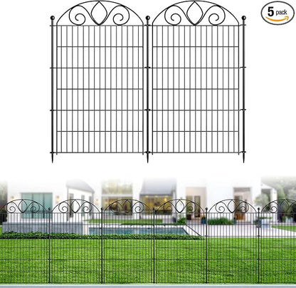 5 Panels No Dig Tall Garden Fence Panel – 44" H X 11.8' L Rustproof Metal Dog Fence Outdoor for Yard, Decorative Animal Barrier Fence for Pet, Garden Border, Patio, Flower Beds| Temporary Fencing