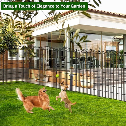 10 Panel No Dig Decorative Garden Fence - 48in H x 22.5ft L, Tall Animal Barrier for Dogs Rabbits, Rustproof Metal Wire Panels for Yard, Patio, and Outdoor Border Use