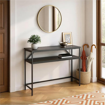 Amazon Basics Rectangular Console Table with Storage Shelf, Steel Frame, 11.8" D x 39.4" W x 31.5" H(in), Black