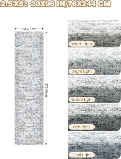 Kitchen Runner Rug Non Slip - 2.5 x 8 Runners for Hallways, Entryway, Bedroom, Washable Runner Rugs for Bathroom, Laundry Room, Low Pile Soft Vintage Area Rug(2.5'x8', Grey/Ivory)